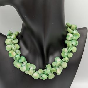 Dyed green Coral brads necklace with sterling silver clasp